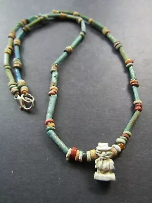 NILE  Ancient Egyptian Pataikos Amulet Mummy Bead Necklace Ca 1000 BC • $90