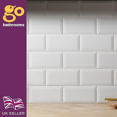 £19.99 • Buy White Subway Metro Kitchen Wall Tile Gloss Shower Tile Bevelled Edge 10x20cm Box