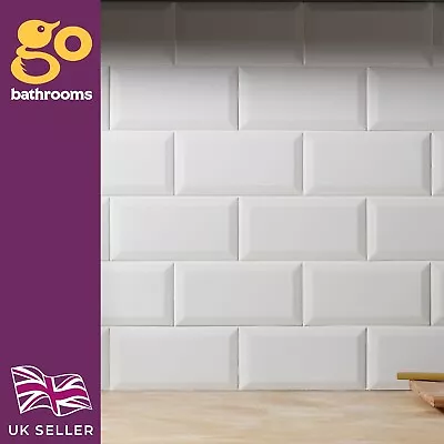 White Subway Metro Kitchen Wall Tile Gloss Shower Tile Bevelled Edge 10x20cm Box • £22.97