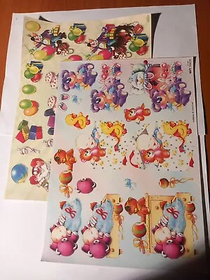 Pack Of 2A4 SheetsDecoupage Sheets  Clowns And Teddies  Freepost U.K.  • £2.49