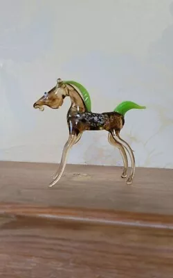 £7.99 • Buy Miniature Art Glass Animal - Horse With Green Mane In Murano Style Mid Century