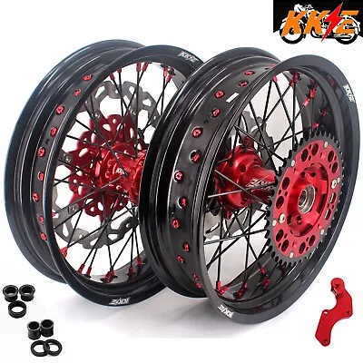 KKE 17  Supermoto Wheels For Honda CRF250R 04-13 CRF450R 02-12 Black Spoke Rims • $989