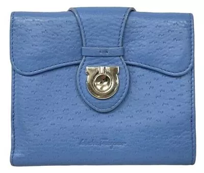 Authentic Salvatore Ferragamo Wallet Gancini Bifold Leather Blue Women • $364.89