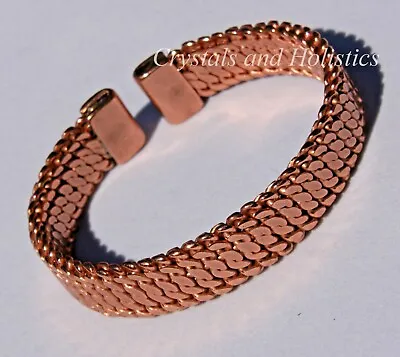 MAGNETIC Solid Copper FLATTENED WEAVE Bracelet Bangle Pain Relief Arthritis - M5 • £13.25