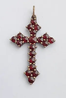 Vintage Pendant Czec Cross Natural Garnet Pyrop Gilt Silver G900 Women's Jewelry • $130