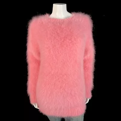 80% Angora Fuzzy Vintage Pink Long-Sleeve Heavy Knit Pullover Sweater 39 In Bust • $179.99