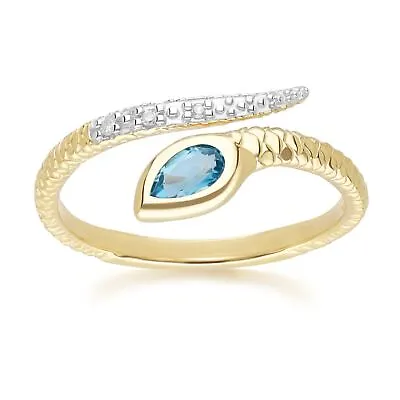 ECFEW™ London Blue Topaz & Diamond Snake Ring In 9ct Yellow Gold • £170
