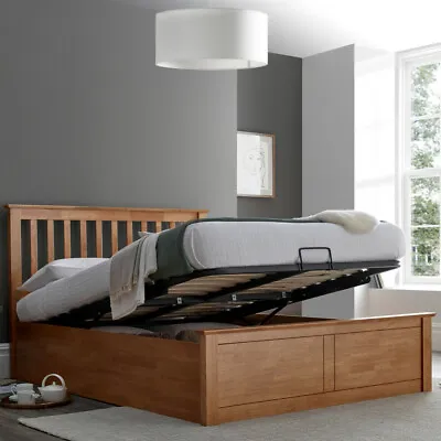 Wood Ottoman Bed Malmo Storage Bed With 4 Mattress 3 Colour Double Or King Size • £434.99