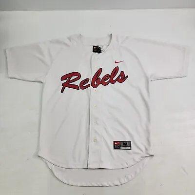 Ole Miss Rebels NCAA White Nike Stitched Button Up Baseball Jersey Men's Size M • $85.46