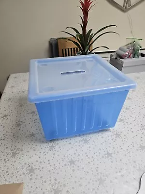 Ikea Vessla Blue Storage Box With Transparent Lid Wheels Castors 39x39x27 Kids • £4.95