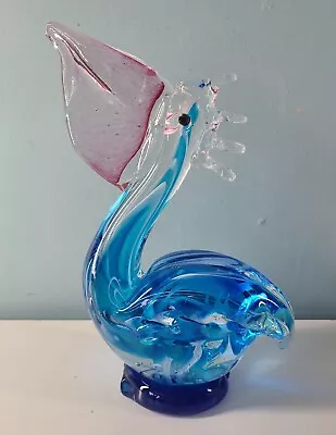 Vintage Murano Italy Style Pelican Bird Sculpture Figurine Art Glass Blue • $29.99