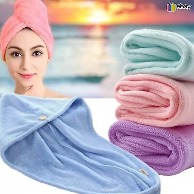 Hair Drying Towel Turban 100% Cotton Twist Wrap Quick Dry Head Bath Cap Hat Band • £3.39