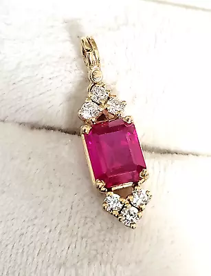 Vtg 10K Yellow Gold RUBY Pendant 9x7mm Emerald Cut 2.4 Grams Estate Fine • $149