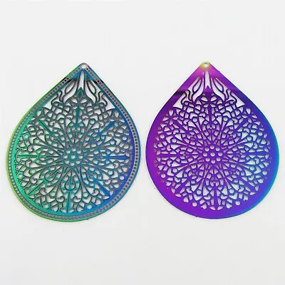 Bulk 6pce Laser Cut Mandala Drop Charm Pendant Earring Component SSteel 51x40mm • $9.95
