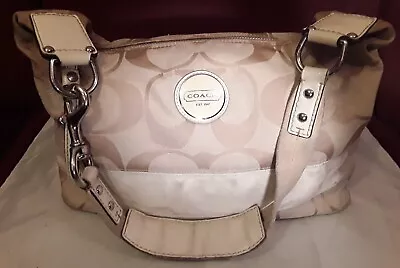 COACH Carly Canvas Signature Shoulder Handbag Purse Beige White No E1182-F17434 • $35