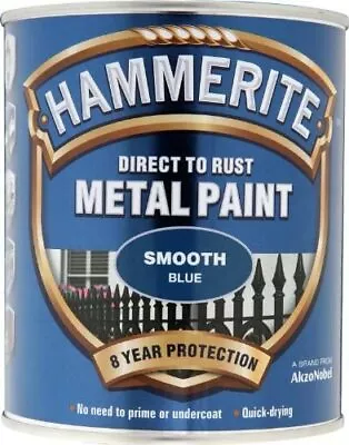 Hammerite Smooth Blue Direct To Rust Quick Drying Metal Paint 750ml • £19.49