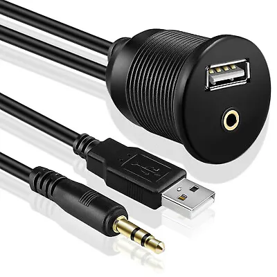 Car Dashboard Flush Mount Panel USB+ 3.5mm 1/8 AUX Extension Lead Cable Kit • $12.90