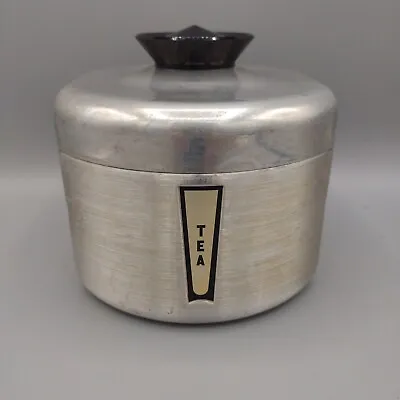 Brushed Aluminum Kitchen Square Tea Canister Vintage • $12.50