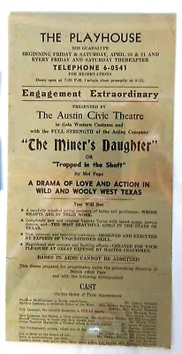 £24.58 • Buy 1951? Austin Texas Civic Theatre Playhouse HandBill 4 The Miner's Daughter 6x24 