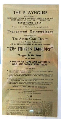 £24.58 • Buy 1951? Austin Texas Civic Theatre Playhouse HandBill 4 The Miner's Daughter 6x24 