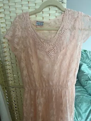 Blush Pink Lace Dress With Underlay 14 Indigo Marks And Spencer • £1.99