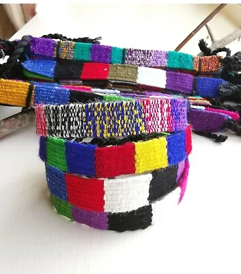 Woven Cotton Friendship Bracelets Set Of 5 Color Block Flat Bohemian Wristband  • £13