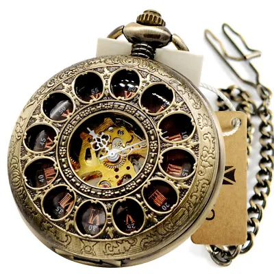 Steampunk Mechanical Pocket Watches Wind Up FOB Watch Mens Womens Vintage Gifts • £16.39