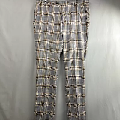 Paisley And Gray Pants Mens 34 X 30 Gold Blue Plaid Slim Fit Preppy • $16.58
