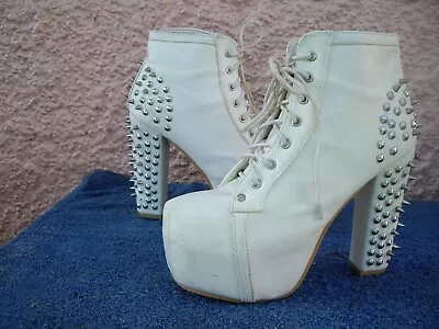 Goja Cat White Genuine Leather Platform Stacked Studded Ankle Boots-sz 38/7 • $35