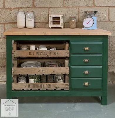 Green Handmade Rustic Reclaimed Upcycled Kitchen Island Unit #1 • £495