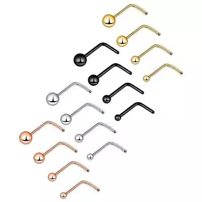 4pcs Tiny Ball L-Bend Nose Rings Surgical Steel L-Shaped Studs Body Piercing 20g • $6.99
