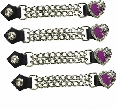 Motorcycle Leather Vest Button Chain Extenders Purple/Chrome Heart And Rose 4pc • $22.95