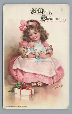 A Merry CHRISTMAS Frances Brundage Girl Toy Doll Vintage Postcard • $7.99