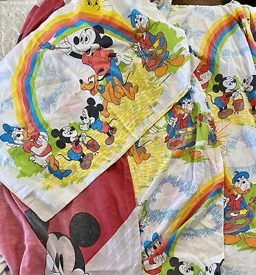 VTG 70s PACIFIC Disney Mickey Mouse Donald Duck RAINBOW Twin Sheet Set USA EUC • $45