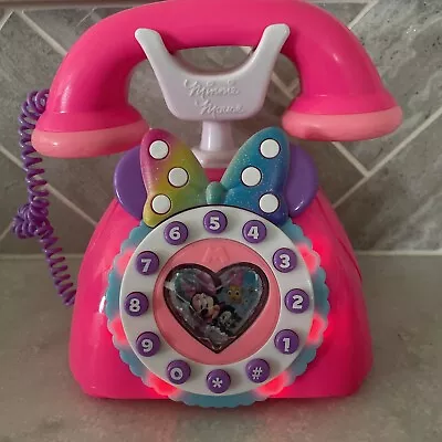 Minnie Mouse Happy Helpers 7” Talking Telephone Disney Pink Rainbow. Tested • $5.13