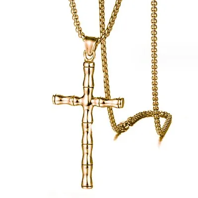 Mens Women Chain Necklace Black Cross Stainless Steel Pendant Crucifix Jesus UK • £3.49