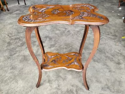 Antique Edwardian Serpentine  Carved 2 Tier  Side End Lamp Table Cabriole Legs • £230