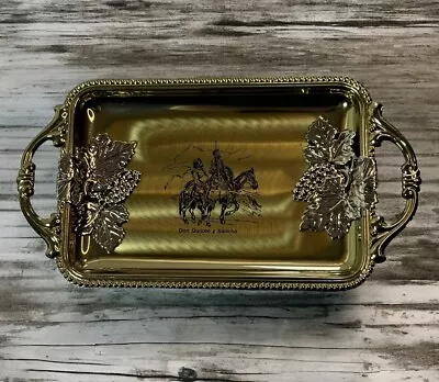 Vintage Serving Tray Mini Ornate Metal Don Quijote Y Sancho Grape Leaves Horses • $9.97