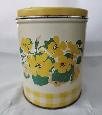 Vintage Retro 70s Decoware Kitchen Canister Tin Yellow Flowers • $19.99