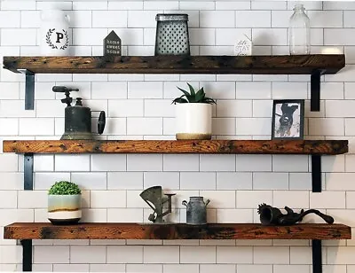 Reclaimed Barn Wood Wall Shelves 2x8 | Rustic Modern Farmhouse Shelving Shelf • $63.97