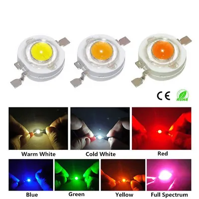 $0.99 • Buy 10-100pcs 1W 3W High Power LED Chip Warm White Red Green Blue Yellow F Lamp Bulb