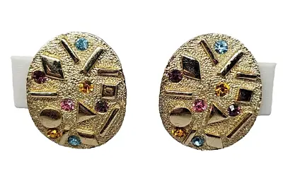 VTG Sultana Rhinestone & Goldtone  Clip On Earrings Sarah Coventry 1959 Jewelry • $22.45