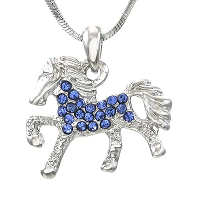 Blue Pendant Necklace Horse Pony Mustang Western Cowboy Cowgirl Women Girl Charm • $9.99