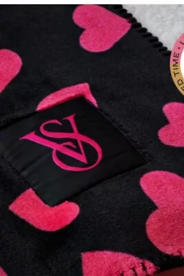 Victoria Secret Cozy Plush Black With Red Hearts Limited Editions Blanket Throw  • $34.99