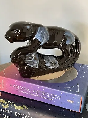 MCM Unique Black Panther With Blue Accents 7” Ceramic Sculpture Vintage • $52