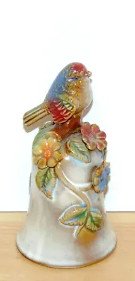 Majolica Style Ceramic 3D High Gloss Bird Bell W/Flowers & Vines-Ex Cond • $5