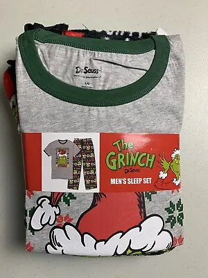 The Grinch Large Dr. Seuss Men's Pajama Sleep Set Shirt & Fleece Pants NEW • $30