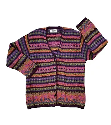 Vtg 80s United Colors Of Benetton Striped Geometric Multicolor Mohair Cardigan • $45
