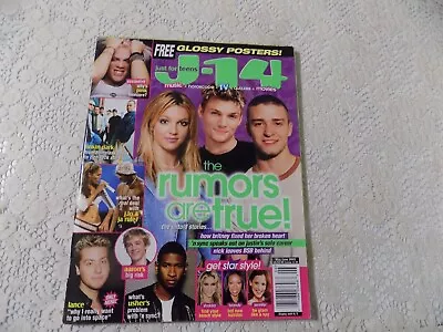 J-14 Magazine NEW May/June 2002  GLOSSY POSTERS* PINK BRITNEY USHER J.LO • $14.95