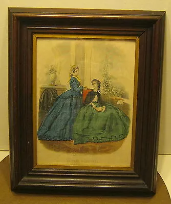 1862 Hand Colored Etching LA MODE ILLUSTREE French Fashions In ANTIQUE Frame!!! • $45